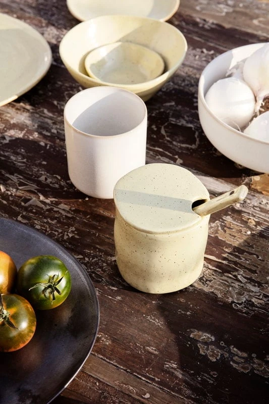 Ferm LIVING Flow Jam Jar With Spoon, Yellow Speckle 4 Ferm LIVING Flow Jam Jar With Spoon, Yellow Speckle - Image 2