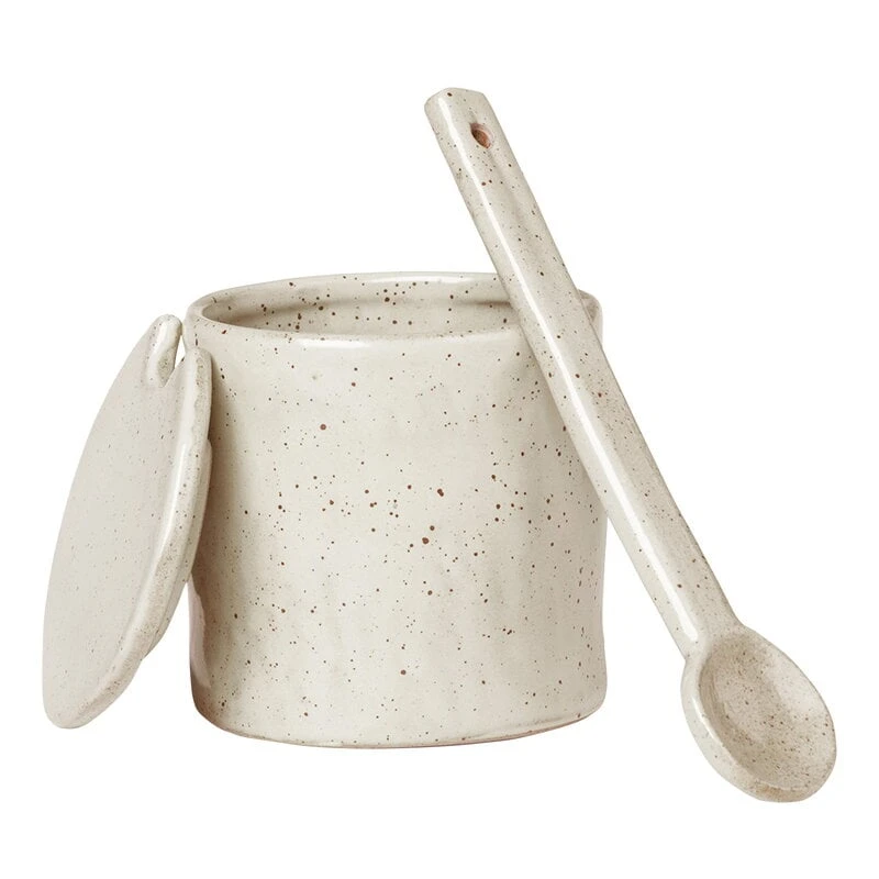 Ferm LIVING Flow Jam Jar With Spoon, Off - White Speckle 3 Ferm LIVING Flow Jam Jar With Spoon, Off - White Speckle